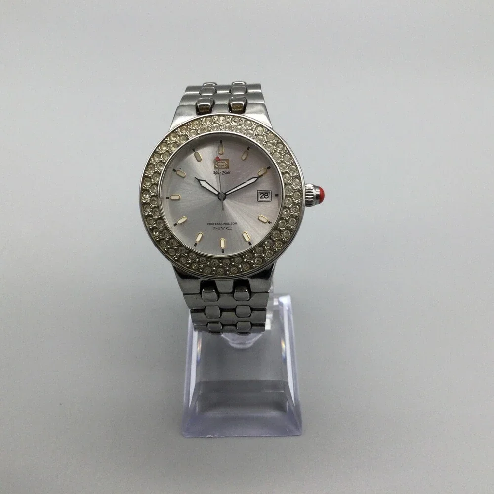 Marc Ecko Womens Watch 40mm Silver Tone Dial Crystal Bezel Date New Battery 7